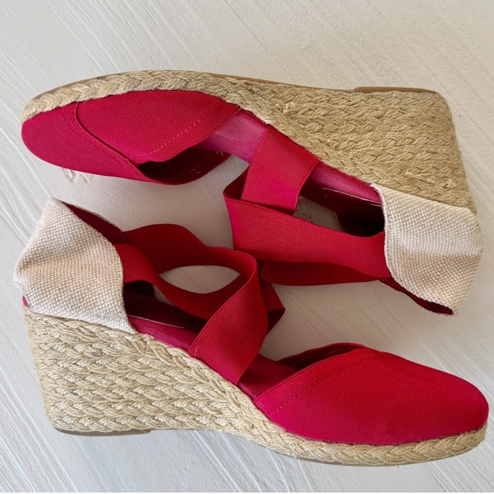 Lauren Ralph Lauren Red Espadrille Wedge Sandals Elastic Straps